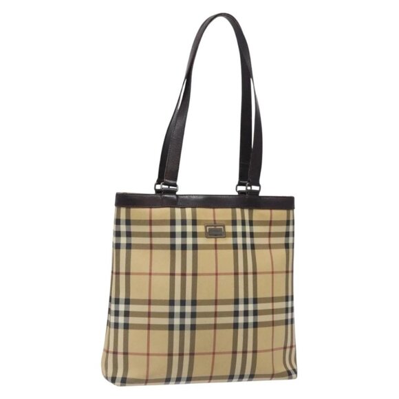 BURBERRY Nova Check Tote Bag PVC Beige Auth